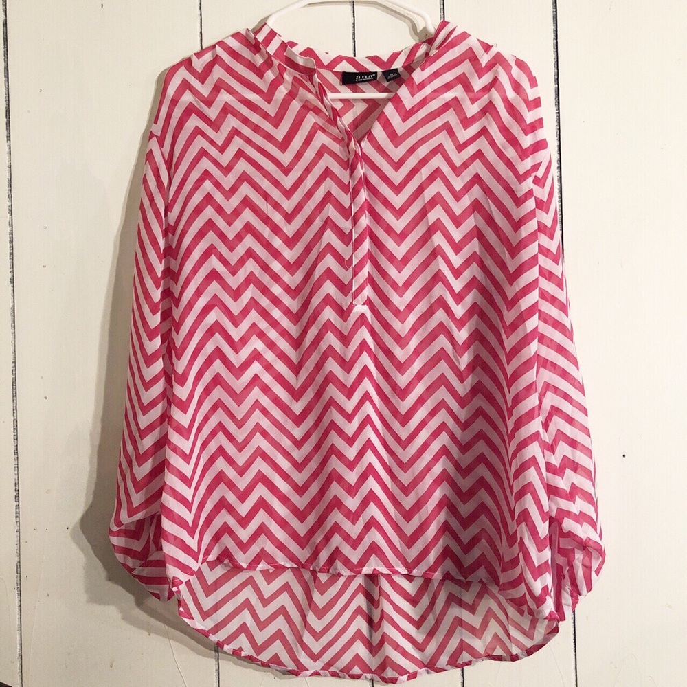 Chevron Print Sheer Long Sleeve Blouse